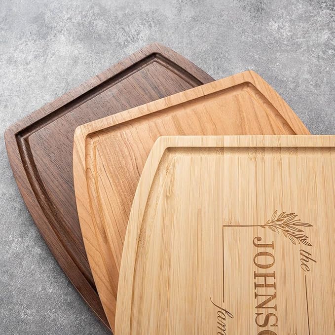 callie Personalized Cutting Board with Juice Grooves, Monogrammed Walnut Wood/Bamboo Charcuterie Boards, Engraved Christmas, Wedding, Housewarming Gifts (12", 16")
