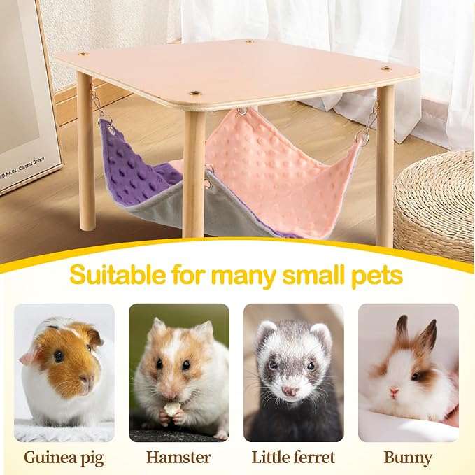 BESNEW Enlarged Guinea Pig Hammock with Wooden Stand,Small Animal Hanging Bed Large Platform for Guinea Pigs Bunny Ferret Hamster Hiding Sleeping 13L x 13W x 11H in