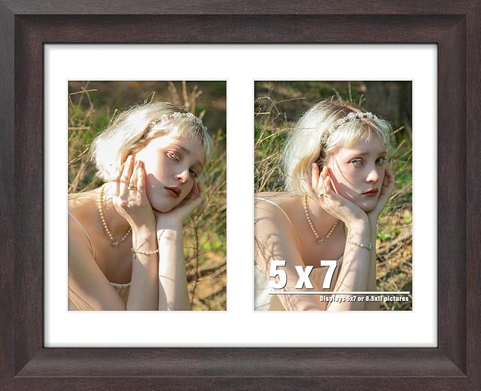 8.5x11 Picture Frame 5x7 Collage Picture Frame Displays Double 5x7 inch Photos or 8.5x11 Certificate (Without Mat) Wall Decor or Tabletop Walnut