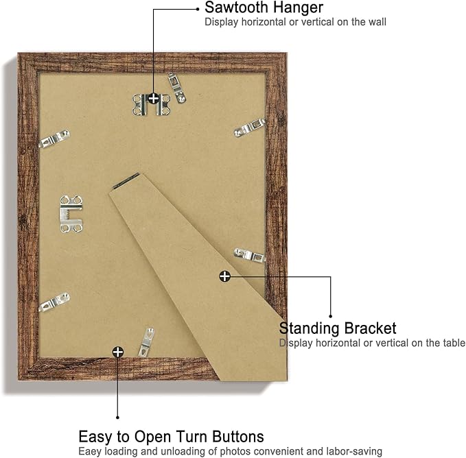iRahmen 8.5x11 Picture Frame Set of 4, High Definition Real Glass Rustic Frame, Wood Photo Frames 8.5 by 11 Diploma Document for Wall Hanging and Tabletop Display
