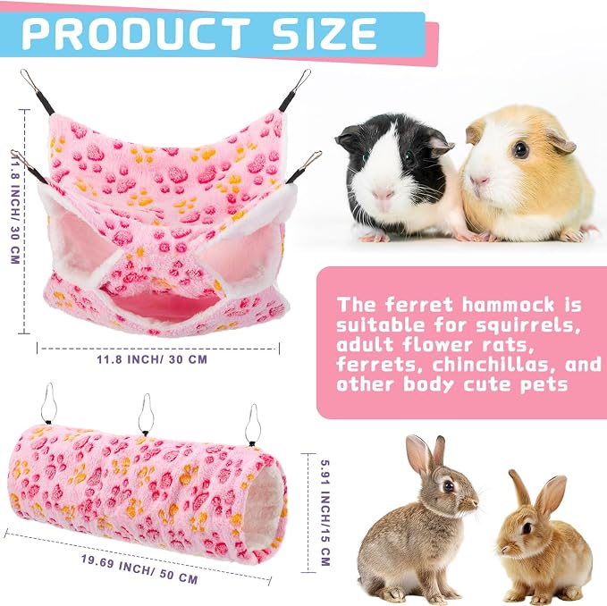 Sweetude 6 Pcs Hammock Tunnel Set for Small Pets,Dreamy,Paw | 3 Tier Hanging Hideout, Guinea Pig Hamster Chinchilla Ferret, Soft Plush Cage Accessories for Sleep Play and Rest