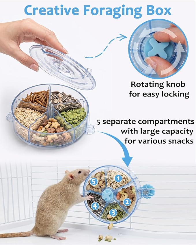 Rotating Rat Foraging Toy, Boosts Mental & Digestive Health | Interactive Slow Feeder with 5 Compartments & 2 Openings, Hanging Rat Enrichment Toy, Sturdy Rodent Toy Safe Cage Accessory