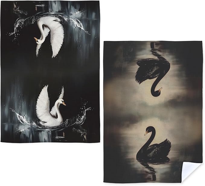 Swan Decor Kitchen Towels, Vintage Swans Decor Hand Towels, Swan Gifts Decorative Towels for Bathroom, 16x24 Inch Set of 2