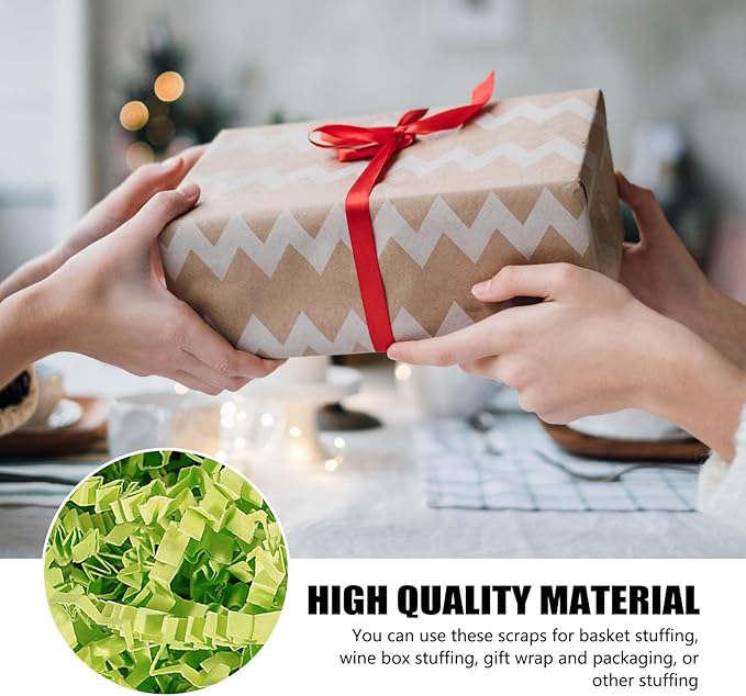 ZEBMOON 2 LB Light Green Crinkle Cut Paper Shred Filler Great for Gift Wrapping, Basket Filling, Birthday, Wedding, Halloween, Thanksgiving, Christmas Day, New Year Party Decorations Filling Supplies
