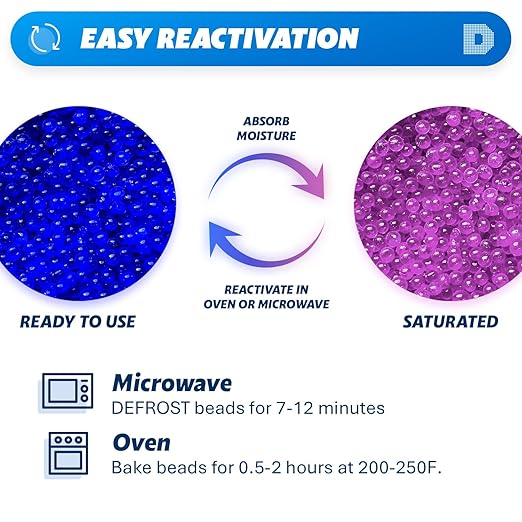 Dry & Dry [30 LBS] Blue Indicating Silica Gel Beads(Industry Standard 3-5 mm) - Reusable Desiccant Beads Silica Beads(Blue to Pink) Silica Gel Bulk