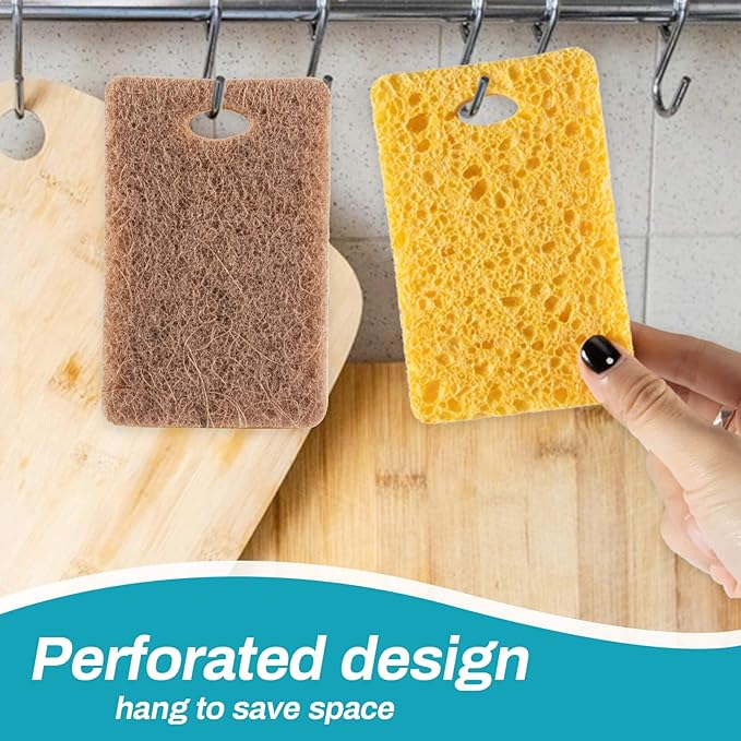 MAQIHAN 10PCS Natural Sponges for Dishes - Biodegradable Sponges Kitchen Eco Friendly Dish Sponge Non-Scratch Sponges for Cleaning Kitchen