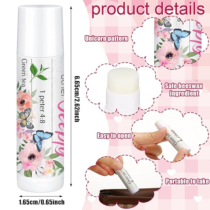 50 Pcs Christmas Christian Lip Balm Bulk Bible Verses Lip Balm Scripture Christian Gifts for Women Faith Religious Church Party Favor Inspirational Gift for Coworker Staff Employee(Wildflower)