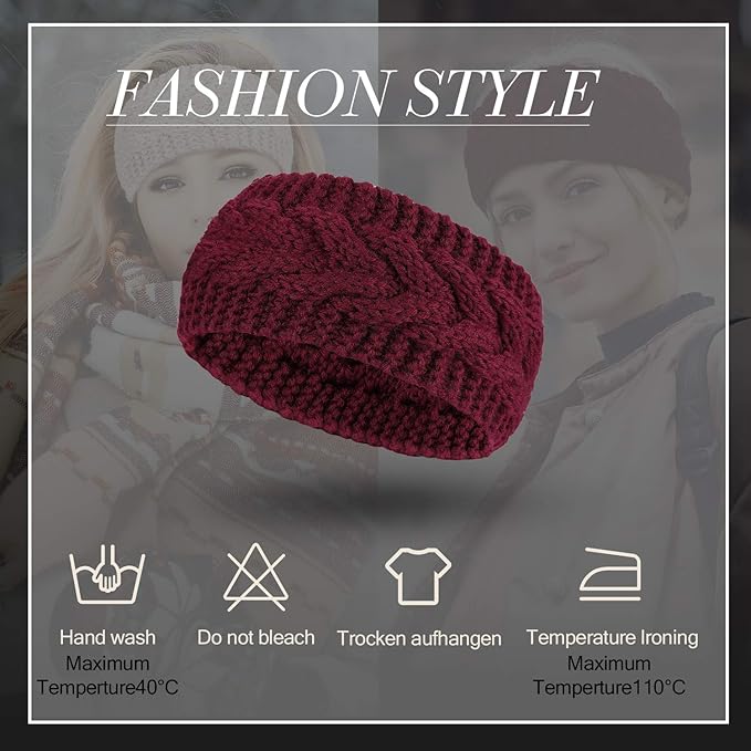 Pangda 6 Pieces Women's Winter Headbands Cable Knitted Headbands Knit Earmuffs Chunky Ear Warmers for Women Girls Wear and Sport(Black, Purplish Red, Beige, Dark Gray, Gray)