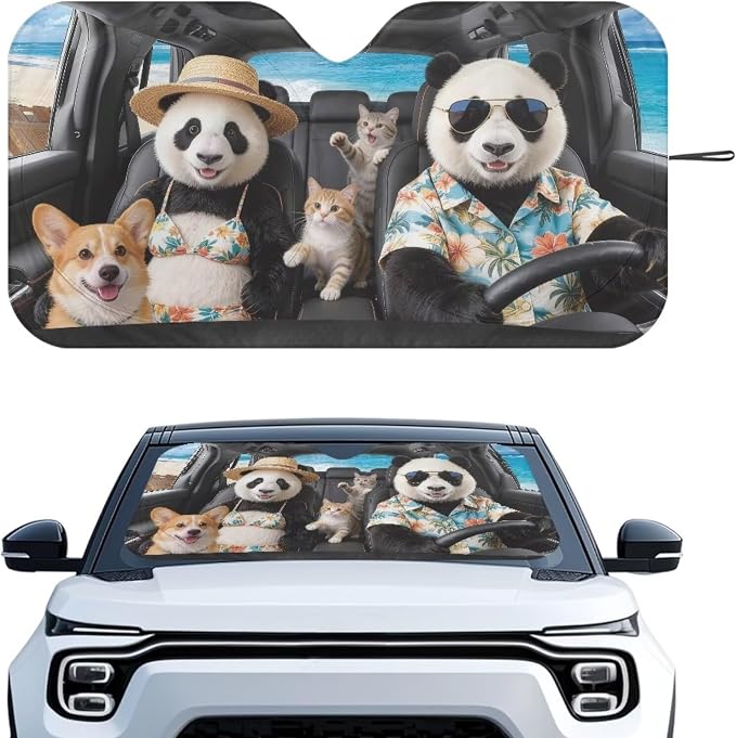 Cute Panda Car Windshield Sun Shade for Front Window Foldable Universal Tropical Vehicle Accessories Auto Sun Heat and UV Rays Blocker Keep Your Vehicle Cool for Trucks SUV