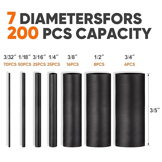 Eventronic Heat Shrink Tubing Kit 200 PCS, 3.54" Extra-Length, 3:1 Ratio Dual Walled with Strong Adhesive Lined, Marine Grade Shrink Wrap - Industrial Heat-Shrink Tubing -Black