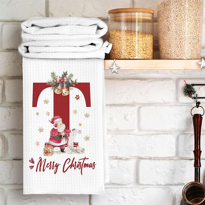 Christmas Initial Letter T Kitchen Towels Personalized Gifts Dish Towels Hand Towels for Kitchen Decorations, Christmas Birthday Gifts for Women, 24x16 Inch