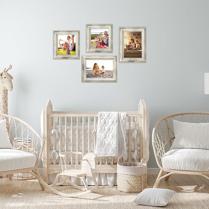 8x10 Picture Frames Set of 4 Rustic Retro Photo Frame- Ornate Finish Photo Frame with Tempered Glass Wall Mount and Tabletop Display Family Friends Wedding Gift