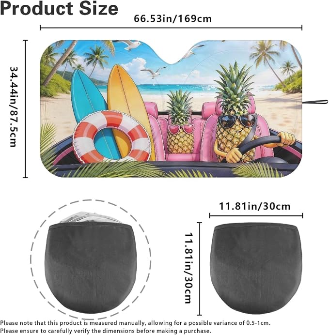 Tropical Pineapple Windshield Sun Shade Foldable Funny Car Windshield Sun Shad for Front Window Universal Fit for Most Cars SUV UV Rays & Heat Protection Car Interior Accessories