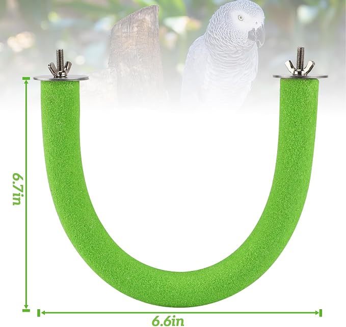 Rypet U-Shaped Large Parrot Perch, Quartz Bird Perch for Cage(Green L) | Safe Chew & Rest Perch for Large Birds, Durable Non-Toxic Cage Accessory, for Parakeets Cockatiels Conures Macaws