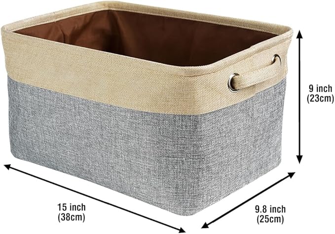 Custom Dog Cat Toy Storage Basket with Pet's Name Sturdy Foldable Collapsible Storage Bin Box with Handles for Organizing Pet Stuffs, Toys, Clothes,( Grey and White), 15" x 9.8" x 9"