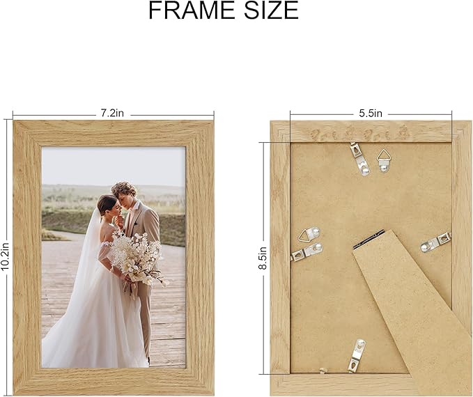 5.5x8.5 Picture Frame Set of 4, Made of Real Glass and Natural Oak Frame, 5.5 by 8.5 Photo for Wall or Tabletop