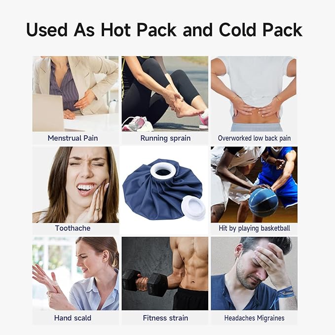 BICAREE Ice Cold Pack Reusable Ice Bags Hot Water Bag for Hot & Cold Therapy and Pain Relief with Cover, No-Leak Elastic Breathable Ice Bag, Size 6"