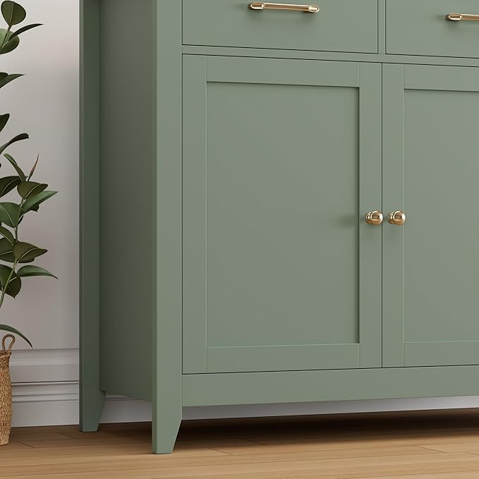 HORSTORS 47" Buffet Cabinet with Storage, Kitchen Buffet Table with Drawer, Modern Coffee Bar Storage Cabinet with Adjustable Shelf, Wood Sideboard for Dining Room, Kitchen, Entryway, Light Green