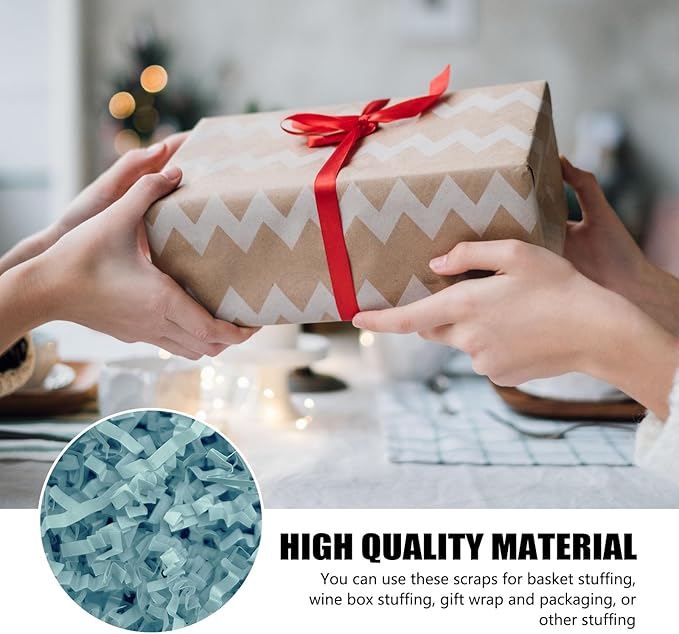 ZEBMOON 2 LB Light Blue Crinkle Cut Paper Shred Filler Great for Gift Wrapping, Basket Filling, Birthday, Wedding, Halloween, Thanksgiving, Christmas Day, New Year Party Decorations Filling Supplies