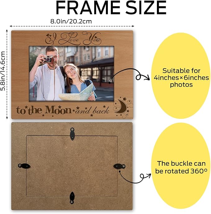 I Love You to The Moon and Back Wood Photo Frame Gifts for Men Women Wife Husband, Tabletop Display 4 x 6 Picture Frame Honeymoon Wedding Gifts for Couple, Home Office Desk Holiday Decoration -19