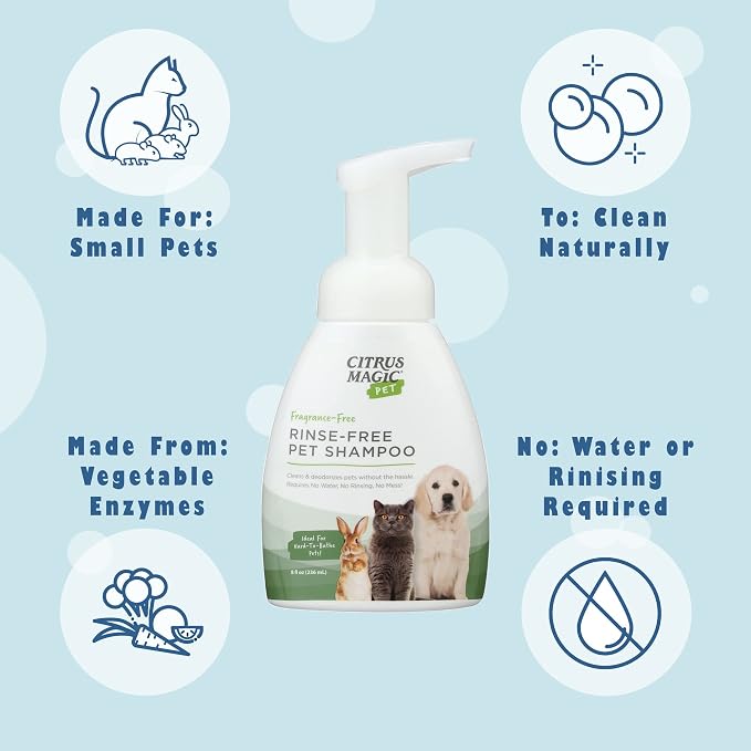 Citrus Magic Pet Rinse-Free Pet Shampoo, 8 Fluid Ounce, 2 Pack | Conditions & Deodorizes Coats, Ideal for Dogs, Cats, Ferrets, Hamsters, Rabbits, Kittens