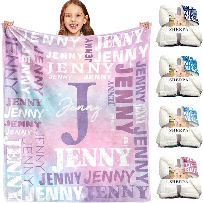 Personalized Blankets for Teen Boys Girls - Printed in USA Custom Blanket with Kid Names Reversible Plush Ultra-Soft Sherpa Fleece Monogrammed Baby Throw Blankets Customized Birthday Gifts for Adults