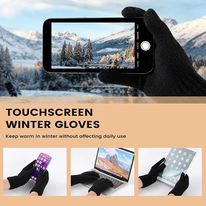 Women Winter Hat Beanie+Long Scarf+Touch Screen Gloves Set, Warm Clothes Set with Knit Fleece Lined for Women/Men Winter