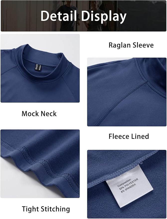 MAGCOMSEN Men's Thermal Shirt Mock Turtle Neck, Fleece Lined Long Sleeve Undershirts, Athletic Warm Base Layer Winter Top