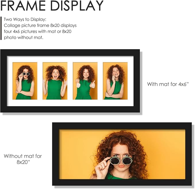 8x20 Collage Picture Frames Display Four 4x6 Picture Collage Wall Decor Wall Hanging or Tabletop Black