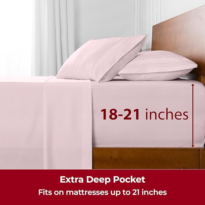 Mellanni Extra Deep Queen Sheets - 4 PC Iconic Collection Bedding - Hotel Luxury, Ultra Soft, Cooling Bed Sheets - Wrinkle, Fade, Stain Resistant (Queen, Blush Pink)