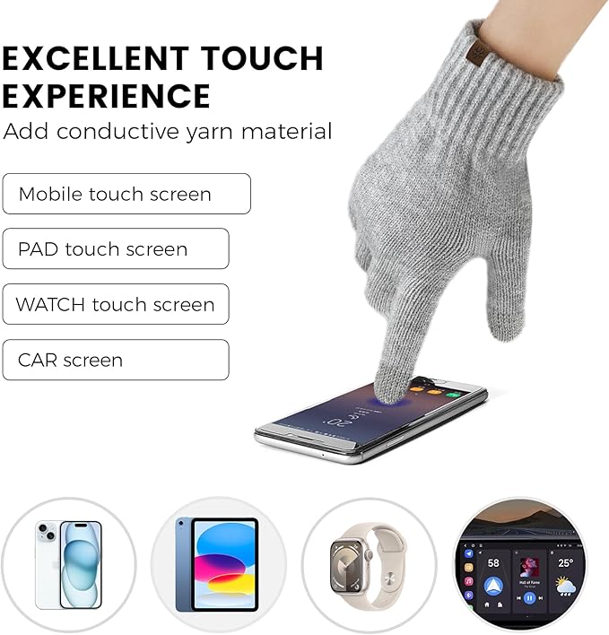 Womens Winter Beanie Hat Scarf Gloves Set, Knit Touch Screen Gloves Long Scarf Skull Caps Fleece Lined Winter Gift