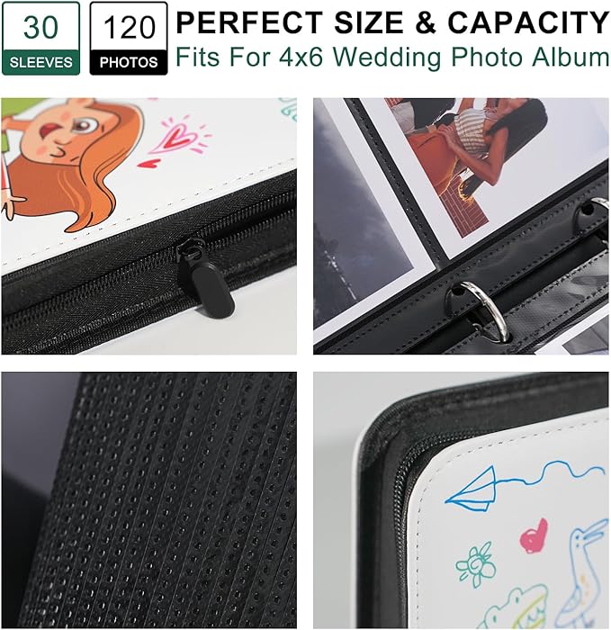 Photo Album 4x6 Pictures,120 Pockets Binder Premium Vegan Leather Cover for Family Wedding Anniversary Baby Kids Vacation. (Children Painting)