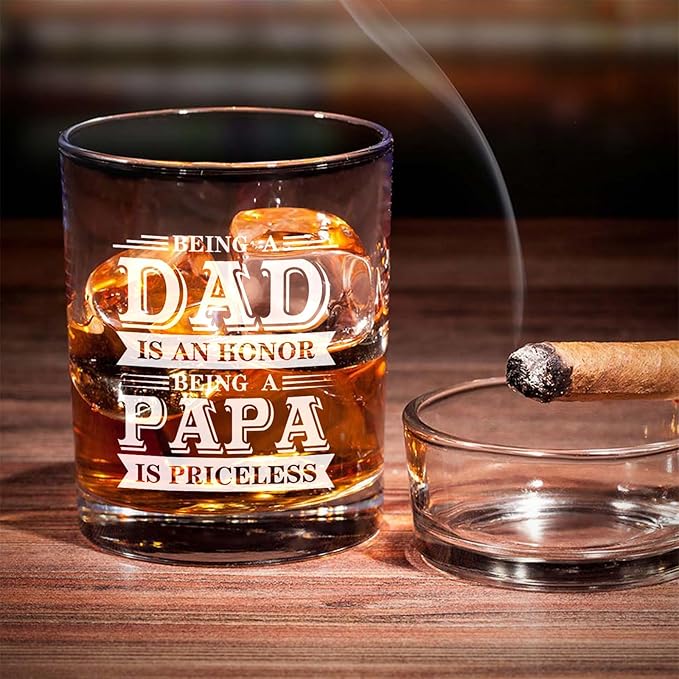 Papa Whisky Glass Birthday Gifts for Papas from Grandkids Being a Papa is Priceless 11Oz Old Fashioned Whisky Glass Christmas Fathers Day Drinking Glasses Present for Papas
