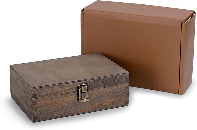 makerflo Large Dark Walnut Wood Memory Box (Pack of 1) with Hinged with Clasp, Black Felt Inside, Keepsake Wooden Box Ideal for Craft and Personalization (Laser Engraving, Epoxy, UV DTF, and Vinyl)