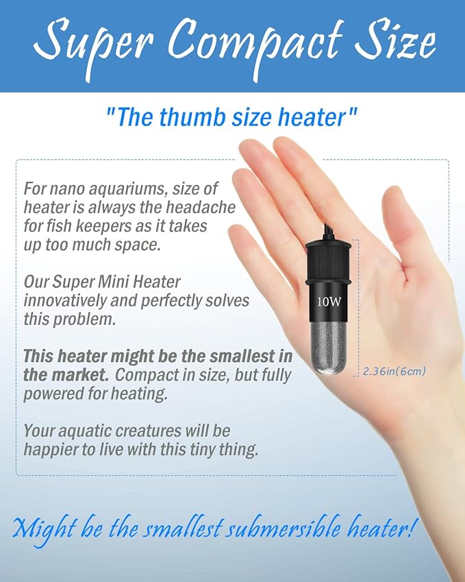 AquaMiracle Mini Aquarium Heater 20W Small Fish Tank Heater for 2-4 Gal Tanks, Digital Display Thermostat Betta Heater with Dry-Run & Overheat Protection, Memory Function
