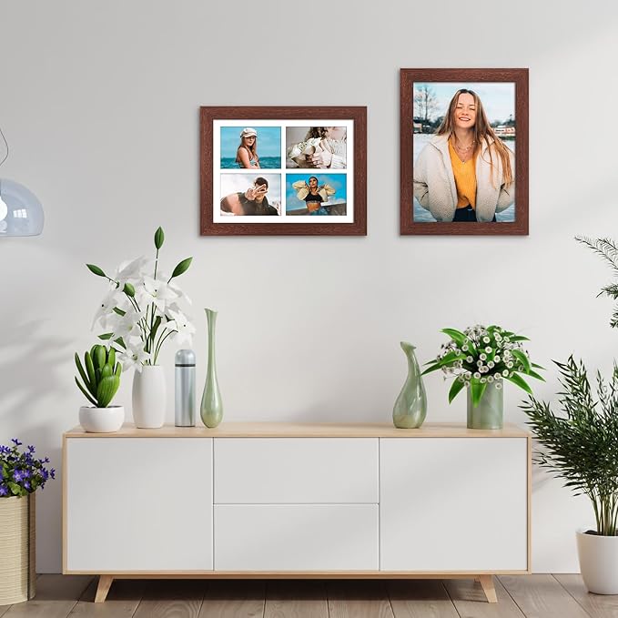 11x15 Picture Frame Display 4 opening 5x7 Picture Frame Collage,Multi Photo Frame with Mat,Plexiglass,Horizontal and Vertical Formats for Wall Decor,Walnut Wood Grain