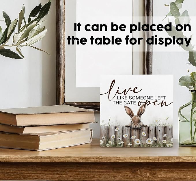 Farmhouse Rabbit Sign - Farmhouse Cottagecore Animal Office Kitchen Bedroom Decor,Rustic Farm Live like Someone Left the Gate Open Home Decor Signs,Duck Gifts for Women 6x6