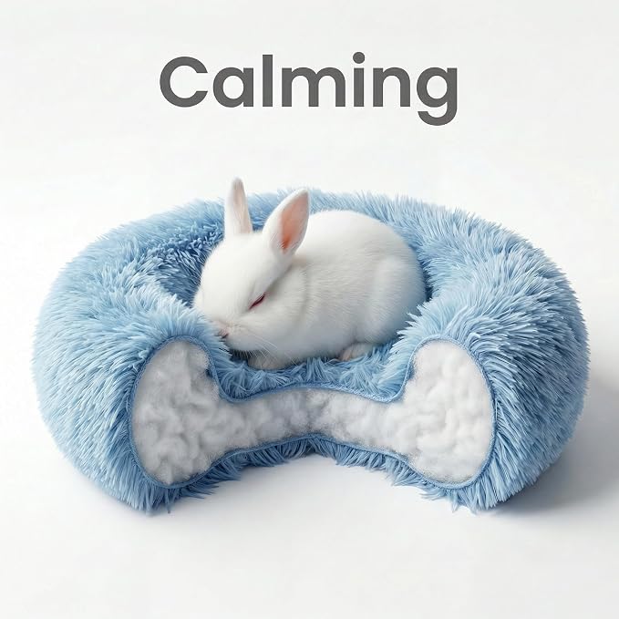 Guinea Pig Bed for Small Animal for Dwarf Rabbits/Hamster/Hedgehog/Ferrets | 11.8 Inch Small Animal Beds Washable，Hideout Soft & Comfortable Donut Bed,Blue and White