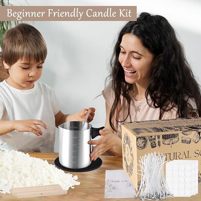Candle Making Kits for Adults,Beginner,Kids, Soy Wax, Making Supplies Include 5 LB Soy Wax Flakes, 100 Candle Wick, Centering Devices, Melting Pot
