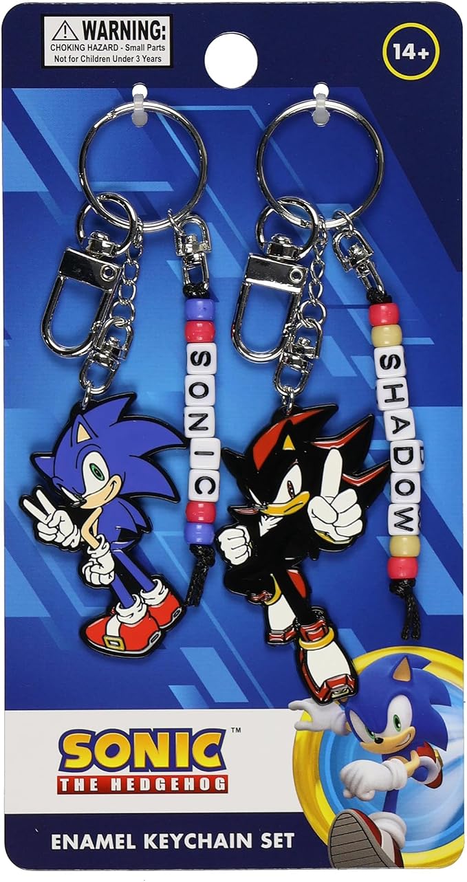 JUST FUNKY Sonic and Shadow Keychain Set 2 Pack Enamel Metal Sonic the Hedgehog Beaded Accessory