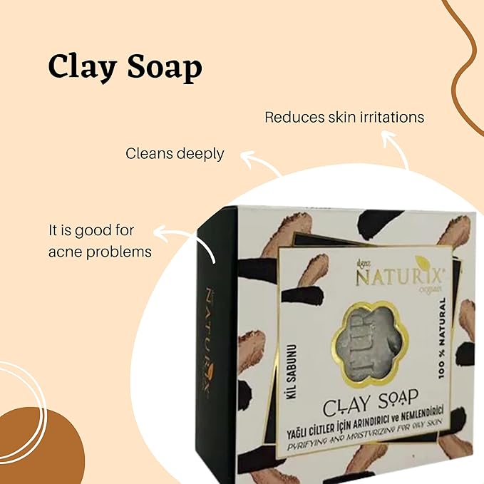 Organic Bar Soap Moisturizing Soap Made from Natural Oil | Hair Hand Face Body Bath Wash | Skin Care Cleanser Shampoo (Clay)