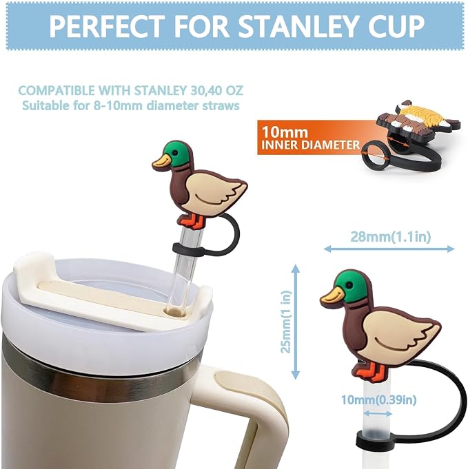 Animal Straw Toppers For Stanley Cups;Straw Covers Cap Toppers Compatible With Stanley 30&40 Oz Tumbler, Reusable & Silicone Tumbler Straws Topper For 0.4 Inch Tips Animal Lover Gifts (Mallard Duck)