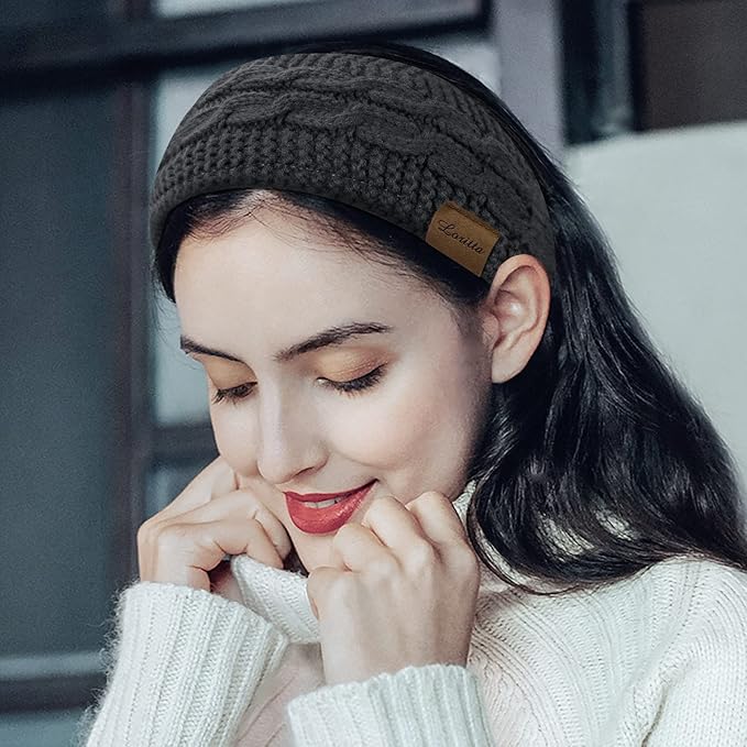 Loritta Womens Ear Warmers Headbands Winter Warm Fuzzy Cable Knit Head Wrap Fleece Lined Gifts