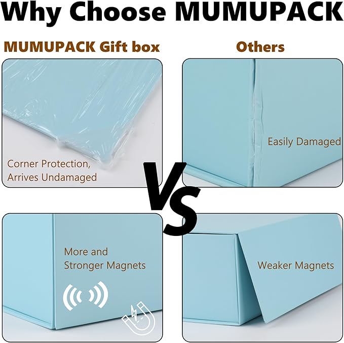 MUMUPACK 4 Pack Blue Gift Boxes With Lids,9x9x4 Inch Bridesmaid Proposal Box And Printable Stickers,Proposal Boxes With Ribbon For Wedding, Packaging, Present, Birthday