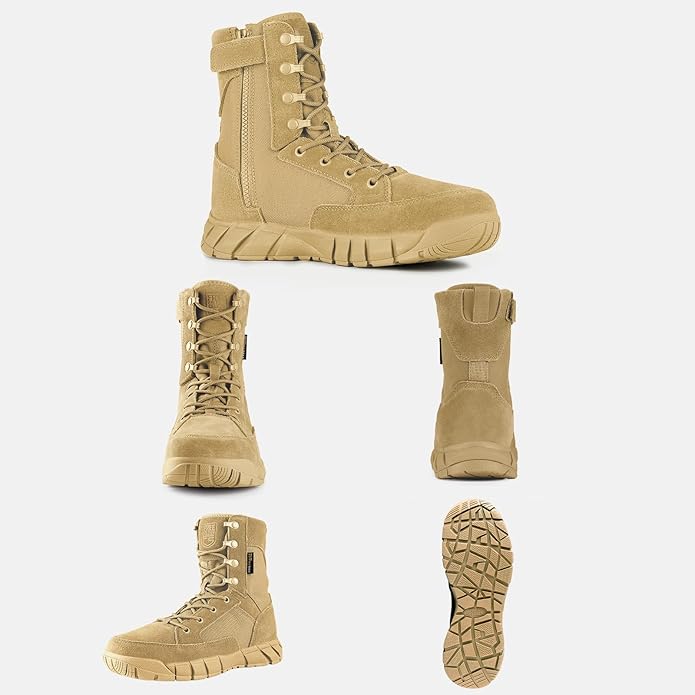 FREE SOLDIER Men's Work Tactical Boots 8 Inches Lightweight Combat Boots Durable Suede Leather Military Boot Desert Boot