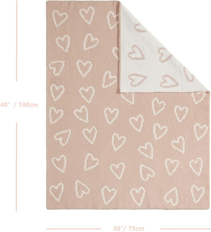 CREVENT 30"X40" Cozy Soft Warm Chenille Baby Blanket for Girls Boys, Newborn Essentials for Infant, Baby Shower Receiving Gift - Pink Heart