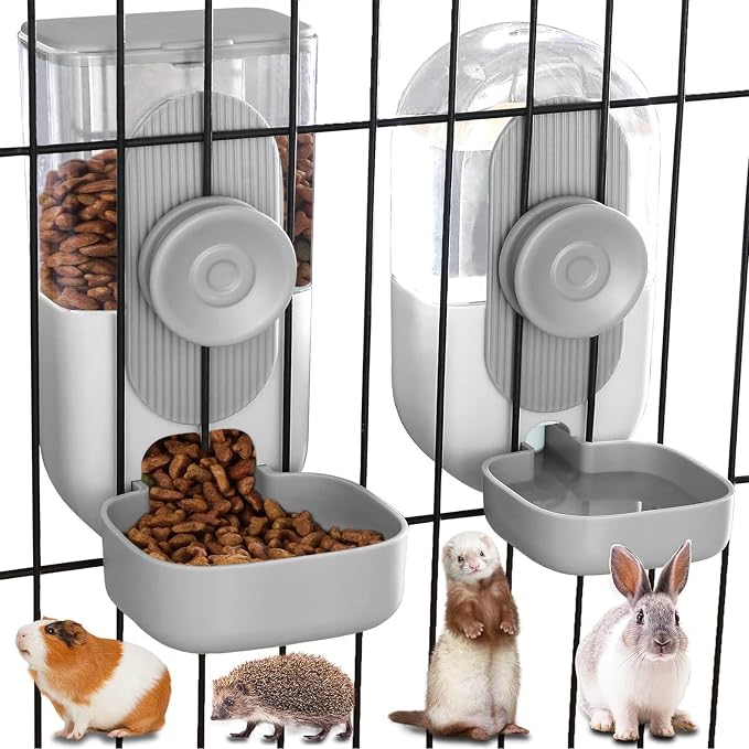Kenond 35oz Rabbit Feeder,Bunny Water Dispenser,Pet Water Bottle for Cage | Hanging Auto Ferret Food Water Dispenser, Auto Gravity Pet Feeder and Waterer Set, Cage Cat Food Bowl Dog Feeding Station
