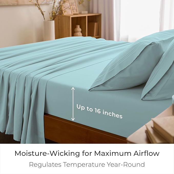 Mellanni Queen Sheets Set - 4 PC Iconic Collection Bedding - Hotel Luxury, Extra Soft, Cooling Bed Sheets - Wrinkle, Fade, Stain Resistant (Queen, Aqua)
