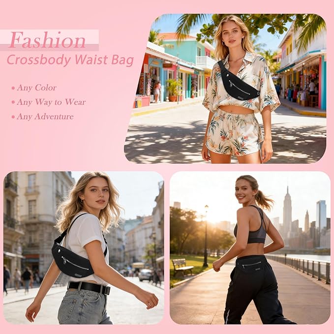 MAXTOP Large Crossbody Fanny Pack with 4-Zipper Pockets,Gifts for Enjoy Sports Festival Workout Traveling Running Casual Hands-Free Wallets Waist Pack Phone Bag Carrying All Phones