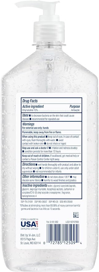 Germ-X Advanced Hand Sanitizer, 34 Fl Oz (1 Liter), Less Drying Moisturizing Clear Gel, No Rinse Formula, Large Family Size Pump Bottle